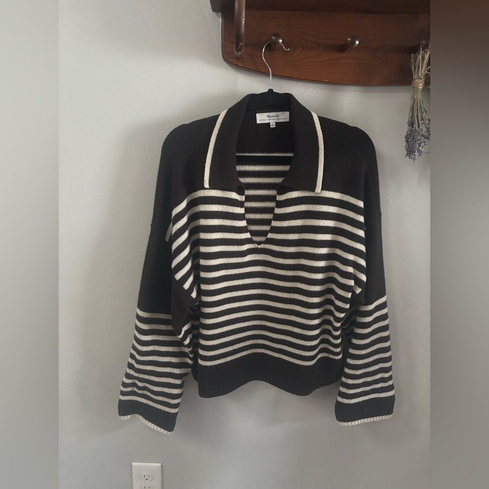 Madewell [Re]sourced Cashmere-Wool Blend Polo Sweater - brown & cream